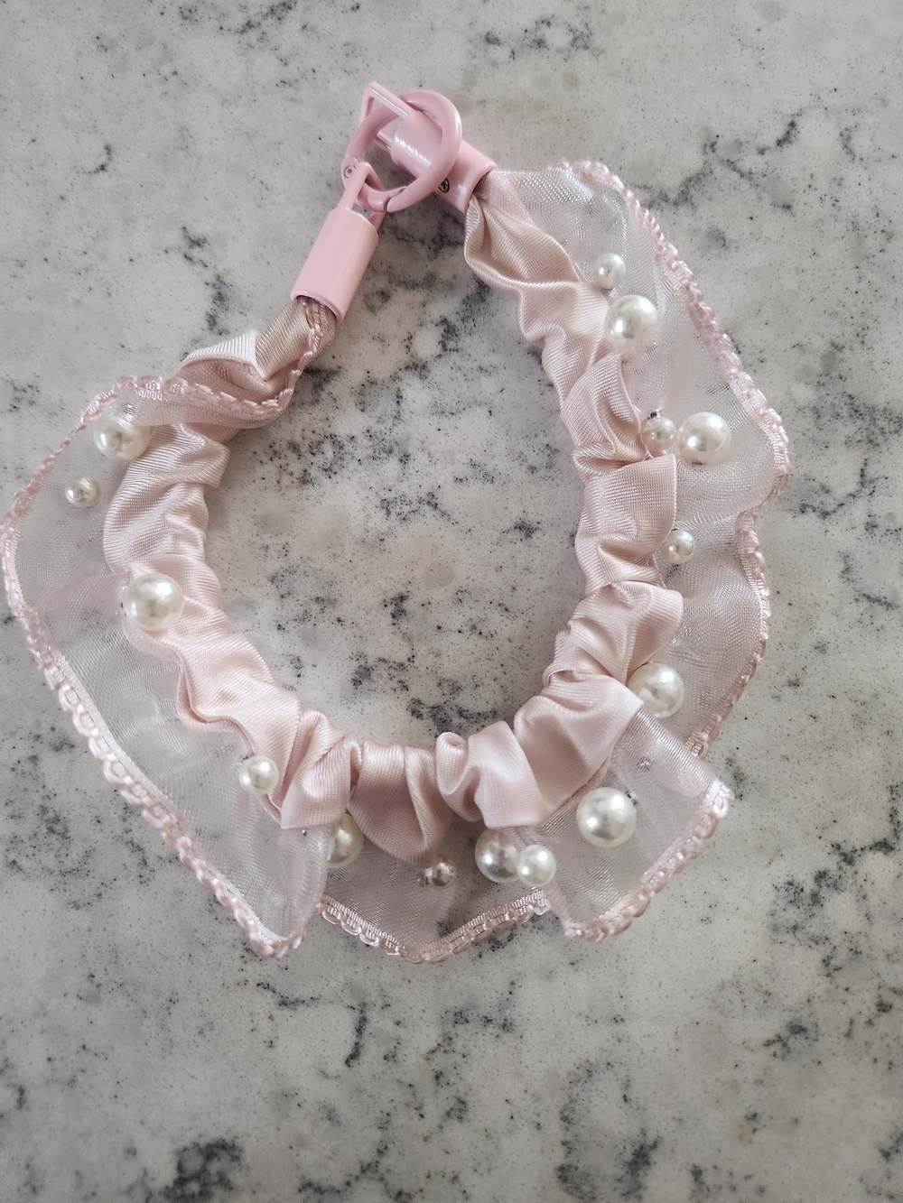 Pink Pearl-Embellished Ruffled Keychain